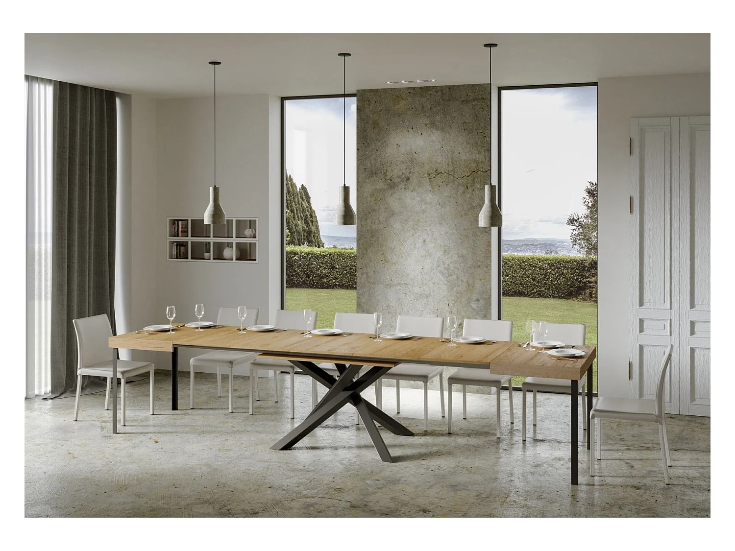 Table extensible 90x180/440 cm Volantis Chêne Nature cadre Anthracite