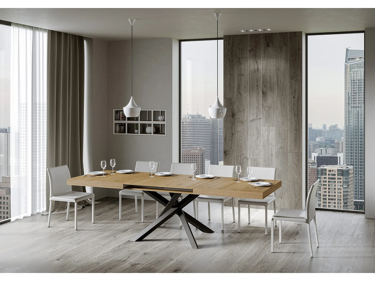 Uitschuifbare tafel 180/440x90 cm Volantis natuur eiken met antraciete poten