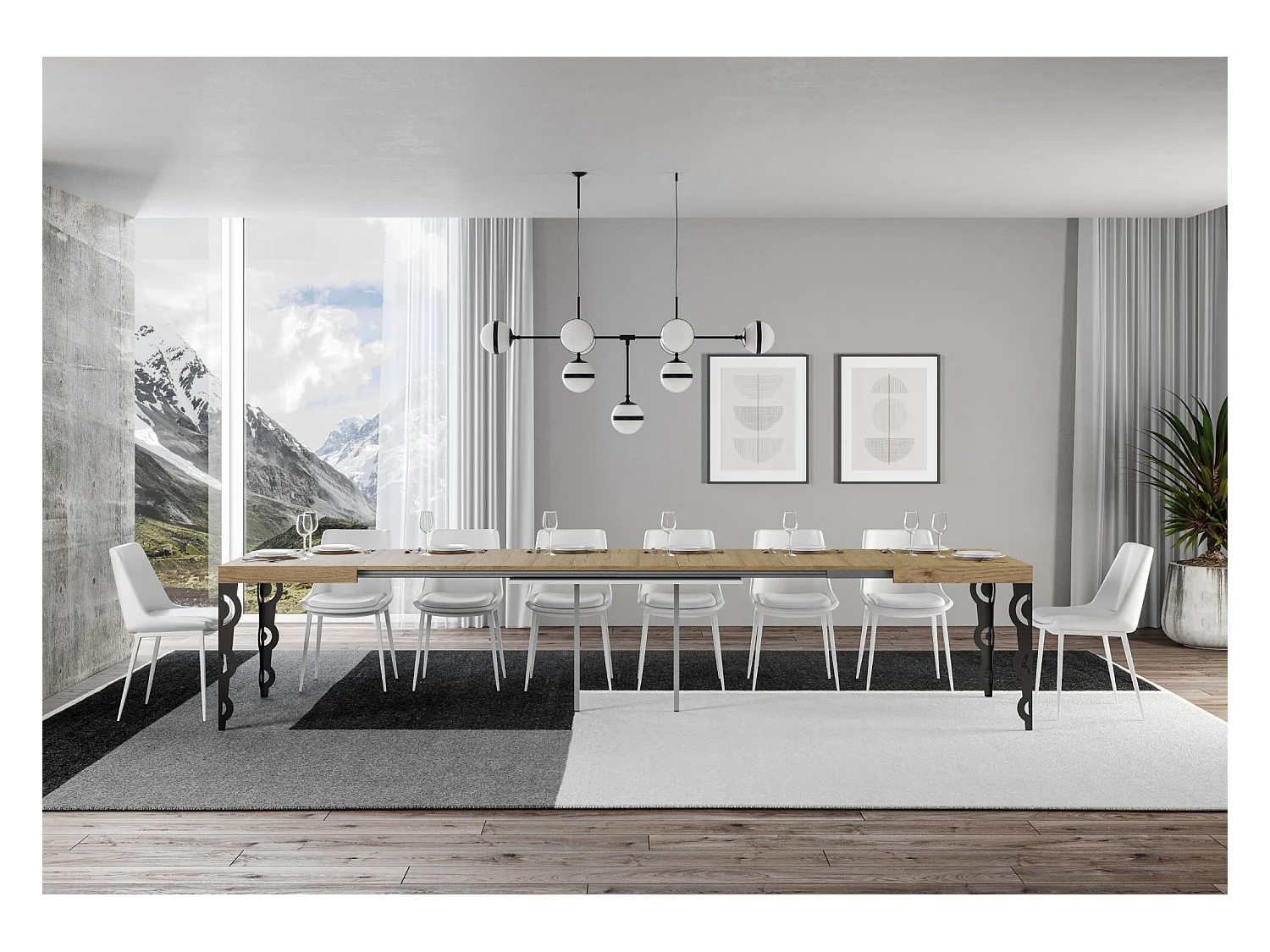 Stół rozkładany 90x180/440 cm Karamay Dąb Nature Antracyt rama