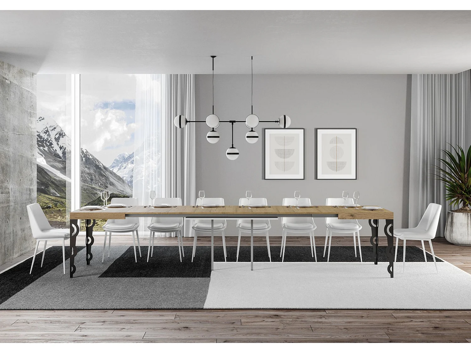Karamay udtræksbord 90x180/440 cm Naturlig eg med antracit stel