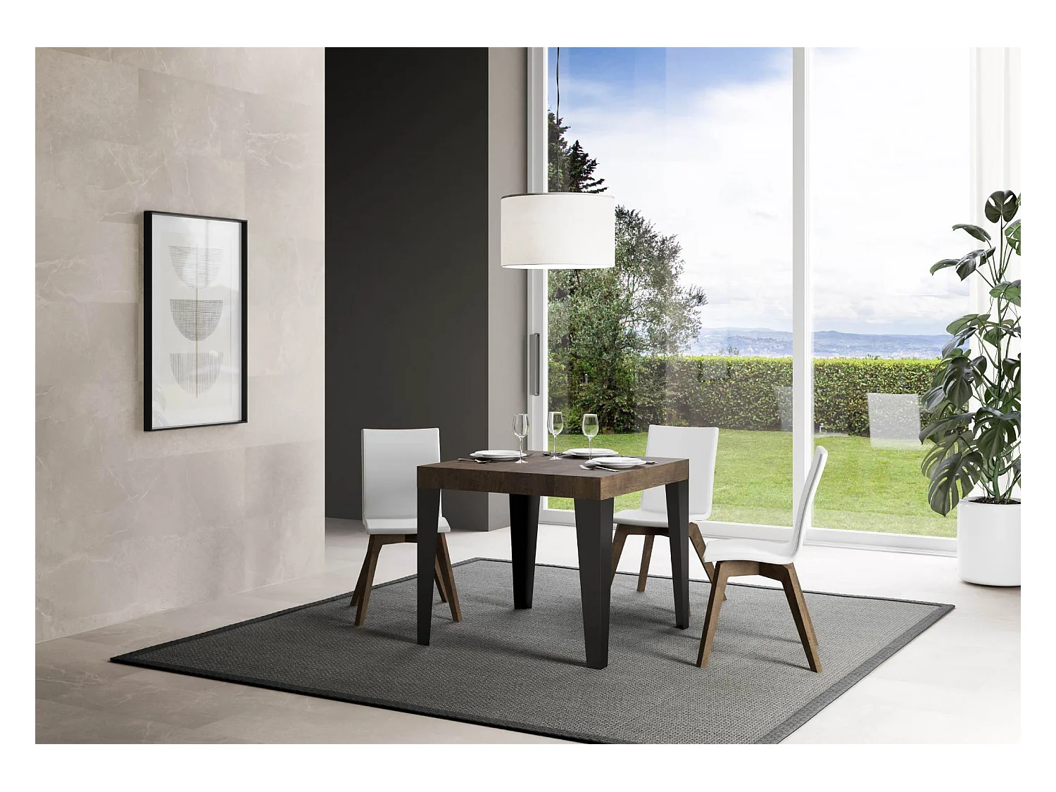 Mesa de jantar extensível 90x90/246 cm Flame Nogueira quadro Antracite