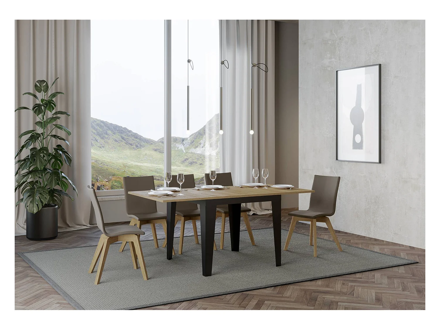 Ausziehtisch 90x90/180 cm Flame Libra Eiche Natur mit Eisenrahmen aus Anthrazit