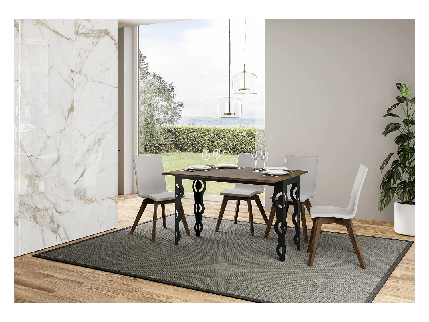 Mesa tipo libro 120x45/90 cm Karamay Double Nogal estructura Antracita