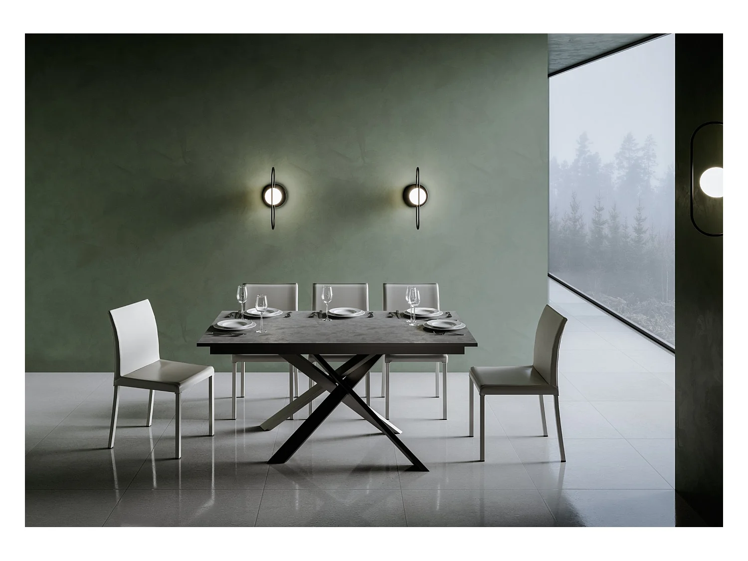 Tavolo allungabile 90x160/220 cm Ganty Antracite Spatolato - bordo Antracite telaio Antracite