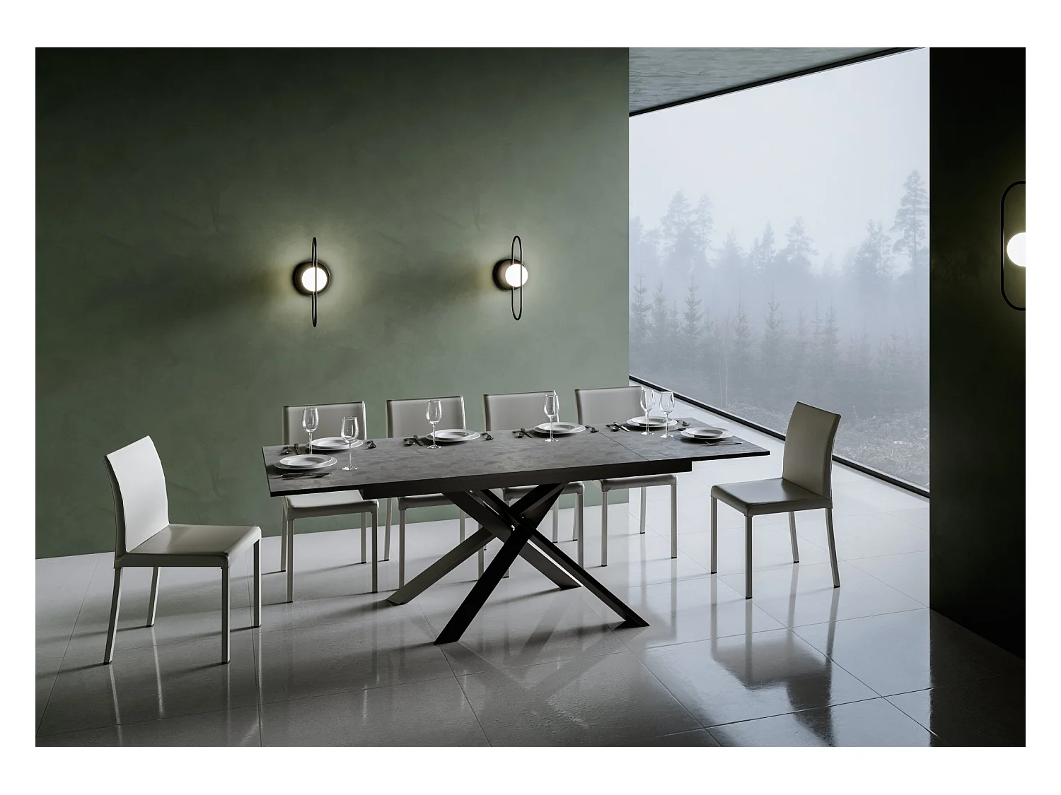 Tavolo allungabile 90x160/220 cm Ganty Antracite Spatolato - bordo Antracite telaio Antracite