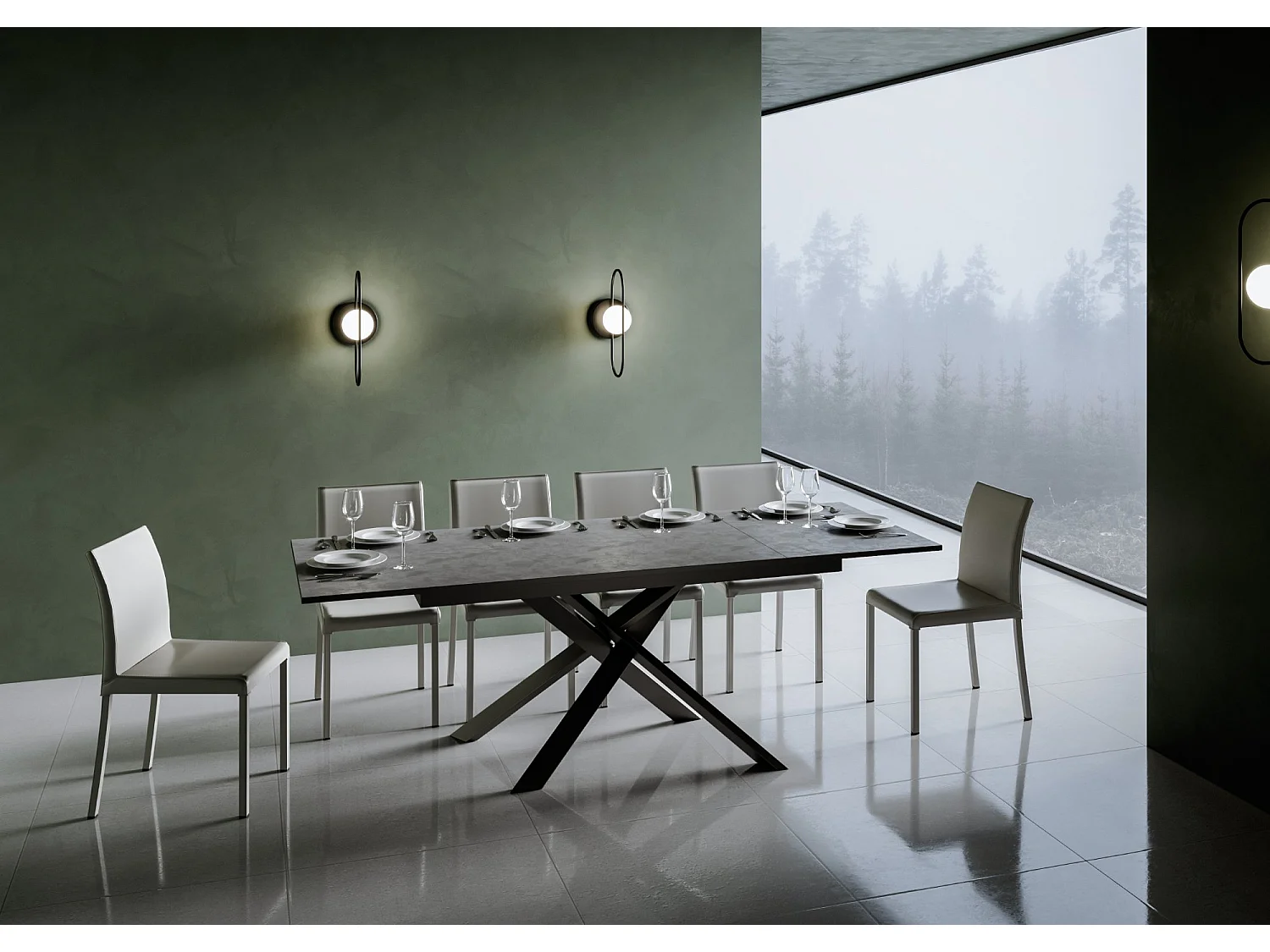 Table extensible 90x160/220 cm Ganty Anthracite Spatulé bande de chante Anthracite cadre Anthracite