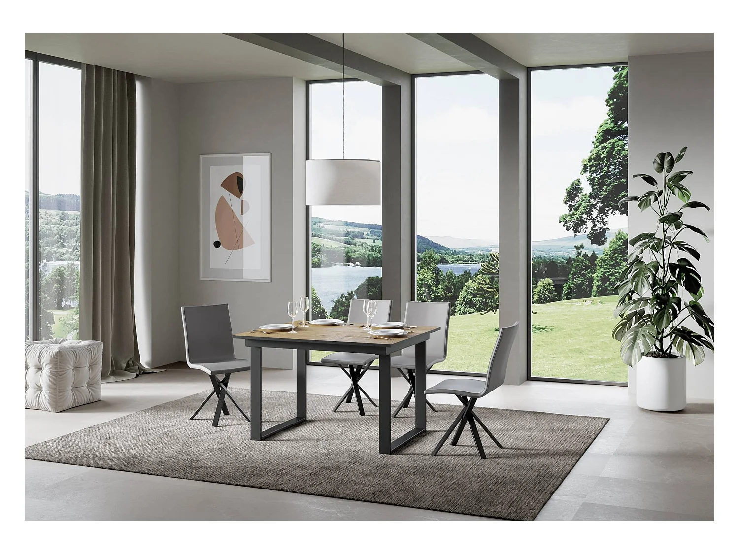 Table extensible 90x120/180 cm Bandos Chêne Nature cadre Anthracite