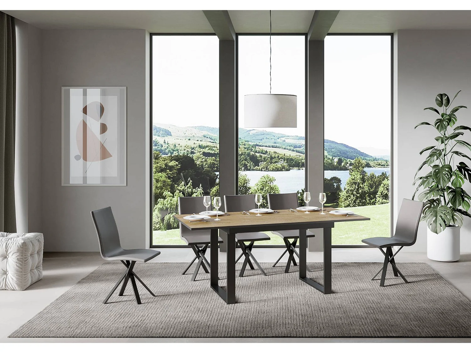 Mesa extensible 90x120/180 cm Bandos Roble Natural estructura Antracita