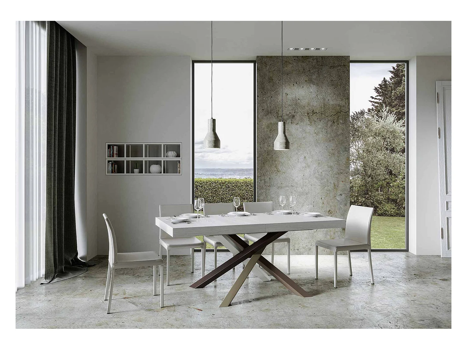 Table extensible 90x180/284 cm Volantis Frêne Blanc cadre 4/C