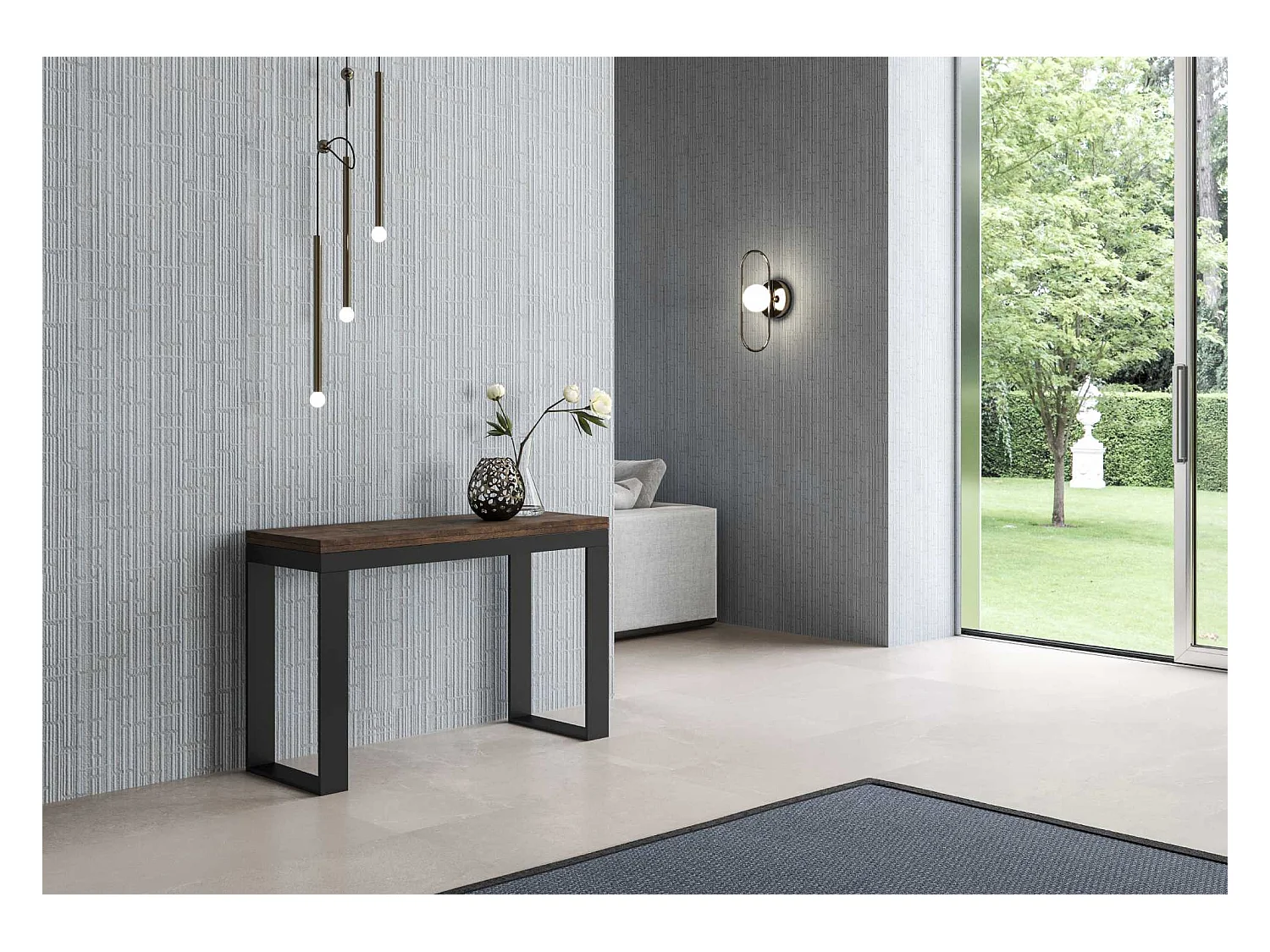 Uitklapbare tafel 120/200x45/90 cm Tecno Double walnoot frame antraciet