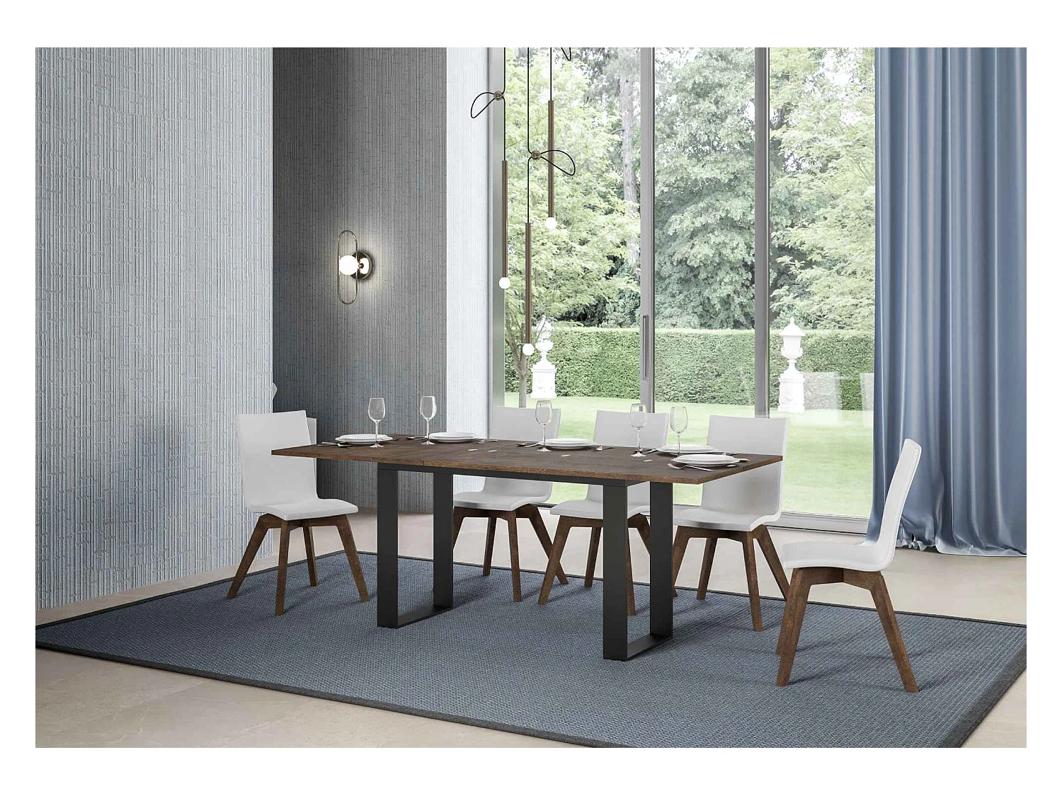 Uitklapbare tafel 120/200x45/90 cm Tecno Double walnoot frame antraciet