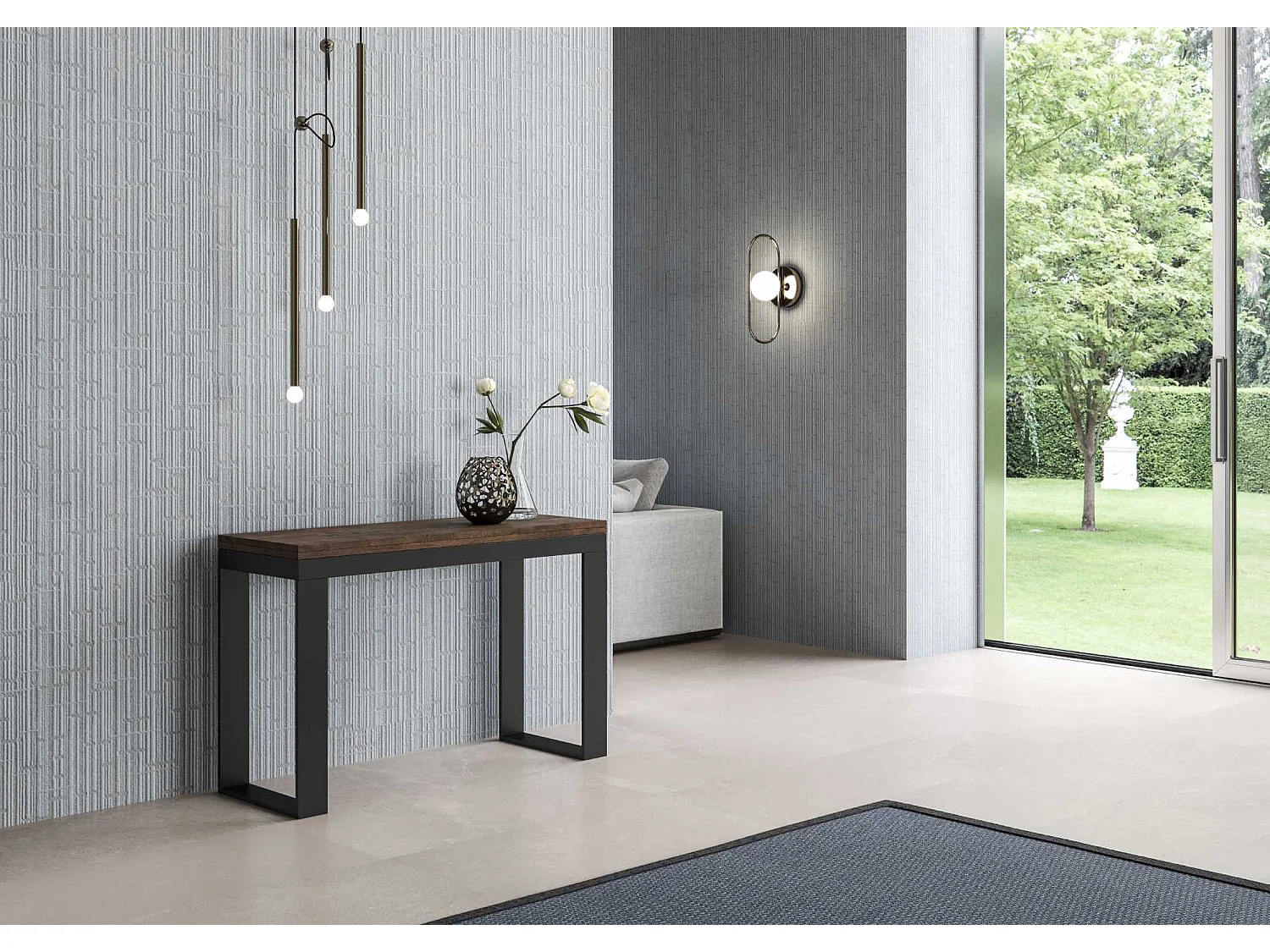 Table extensible portefeuille 120/200x45/90 cm Tecno Double Noyer cadre Anthracite