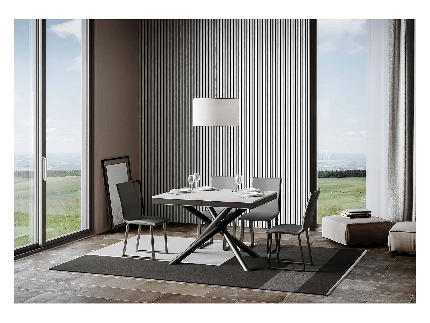 Table extensible 90x120/380 cm Famas Evolution Frêne Blanc cadre Anthracite