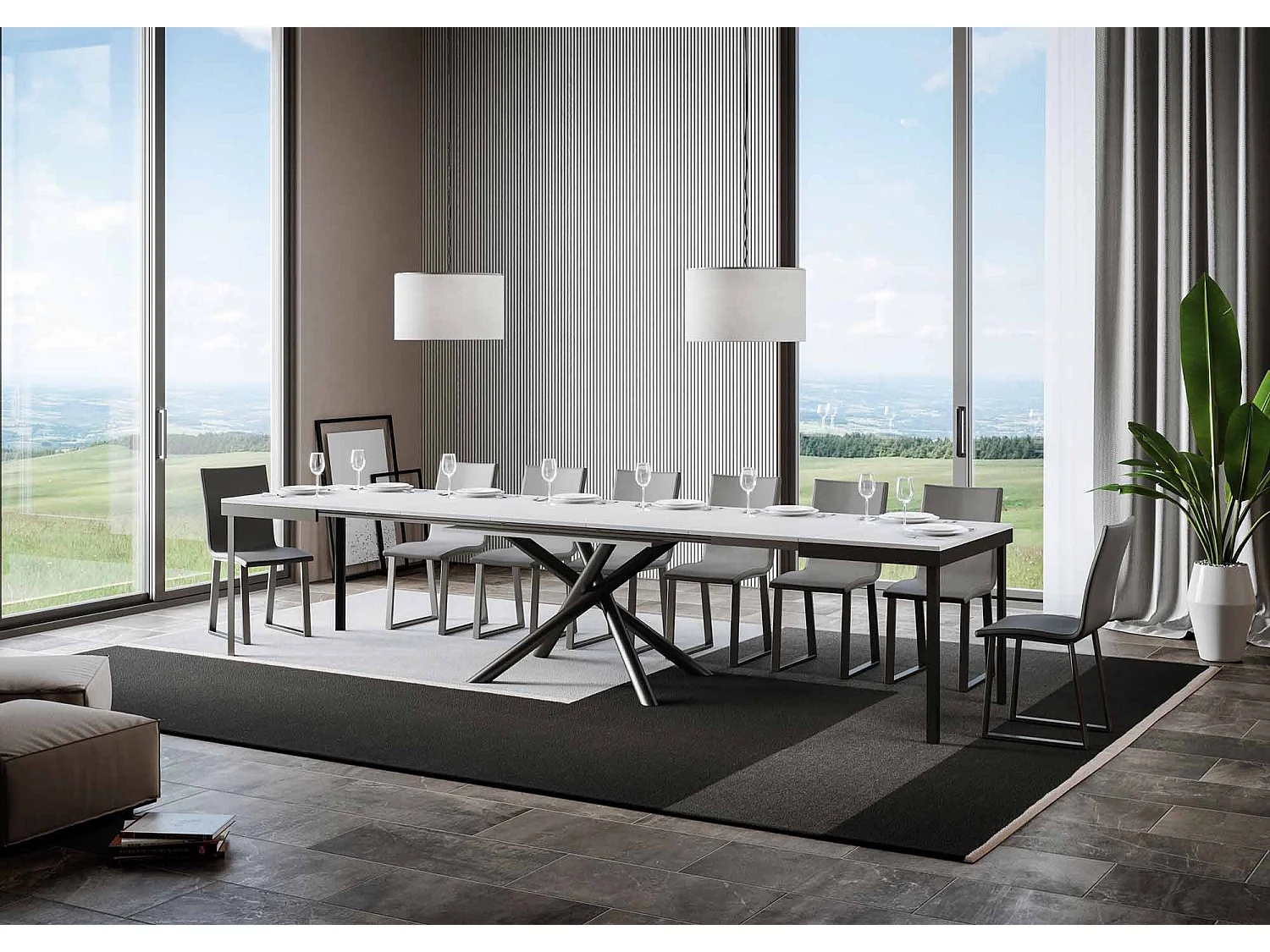 Table extensible 90x120/380 cm Famas Evolution Frêne Blanc cadre Anthracite