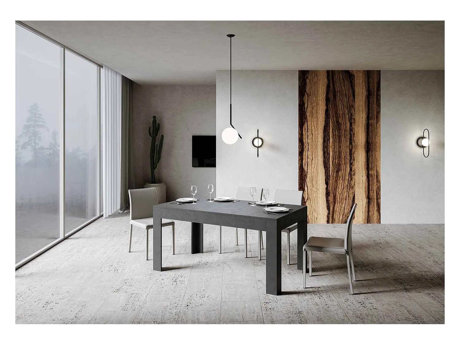 Mesa extensible 90x160/220 cm Bibi Antracita Espatulado