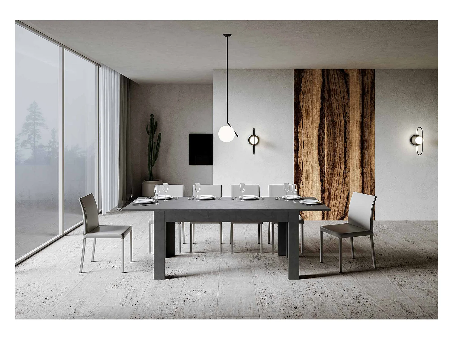 Mesa extensible 90x160/220 cm Bibi Antracita Espatulado