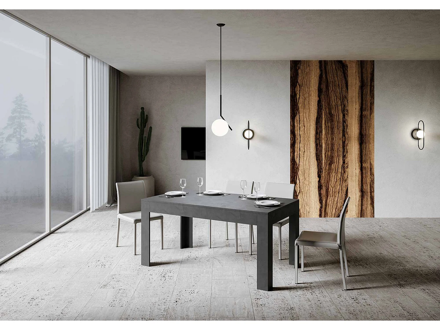 Uitschuifbare tafel 90x160/220 cm Bibi structuur antraciet