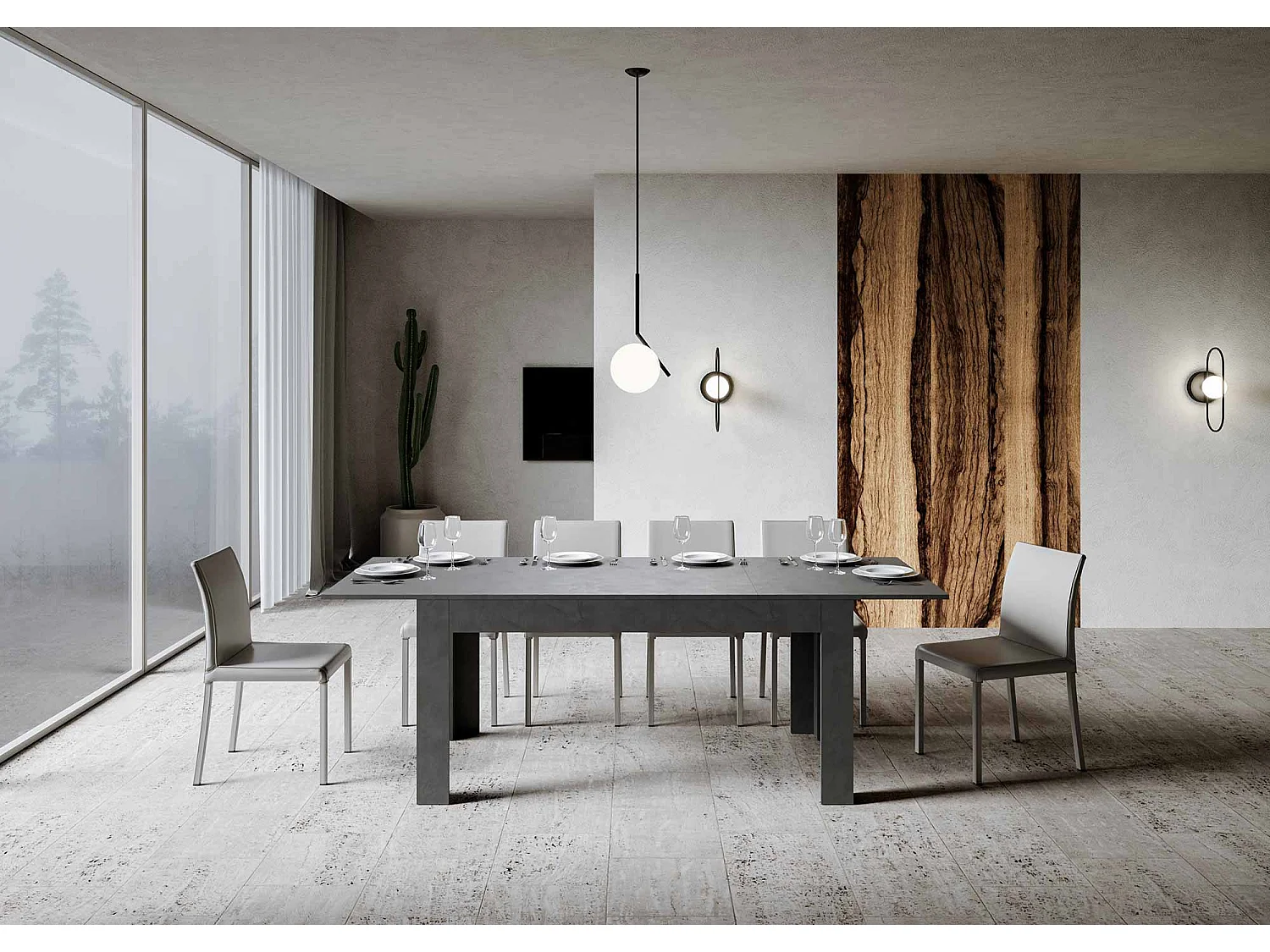 Uitschuifbare tafel 90x160/220 cm Bibi structuur antraciet