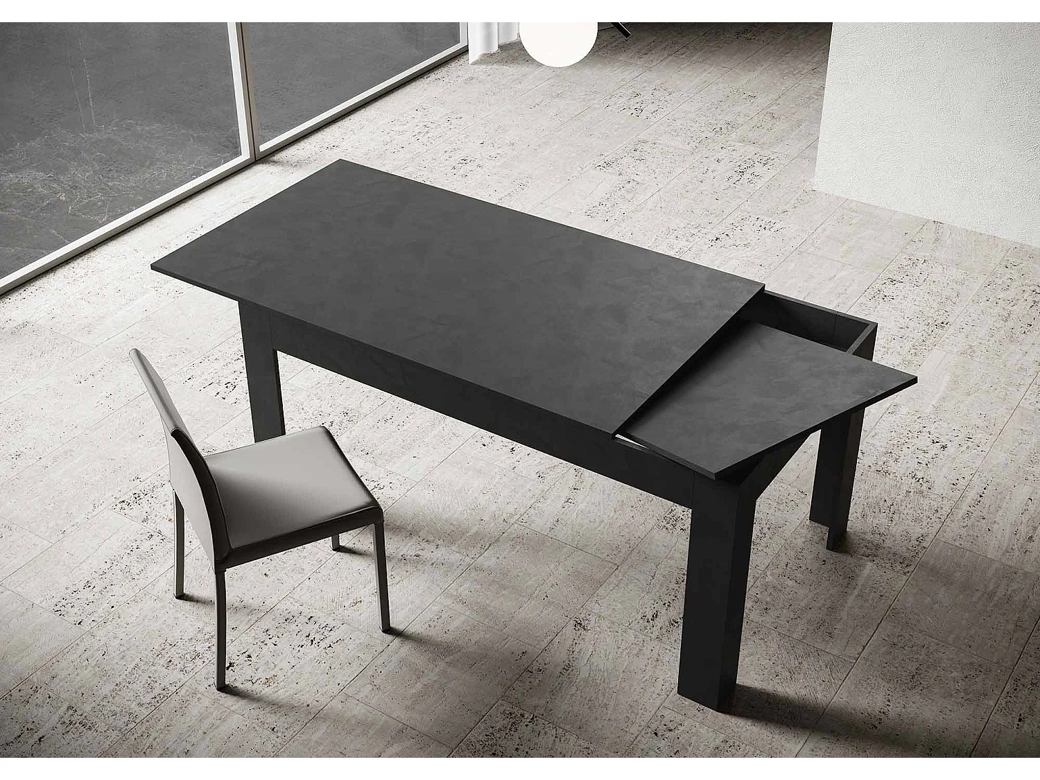 Uitschuifbare tafel 90x160/220 cm Bibi structuur antraciet