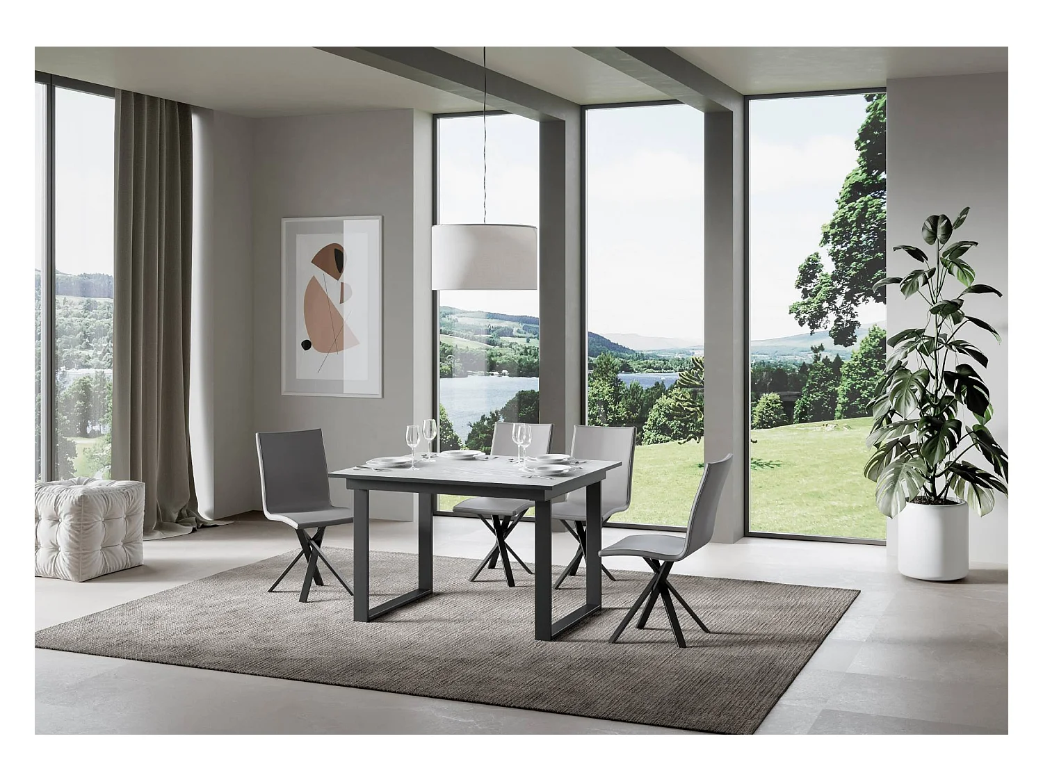 Ausziehtisch 90x120/180 cm Bandos Esche weiß mit Eisenrahmen aus Anthrazit