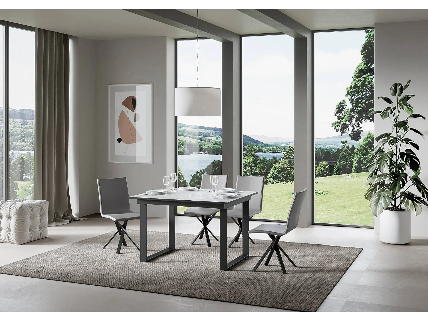 Uitschuifbare tafel 90x120/180 cm Bandos eiken wit frame antraciet