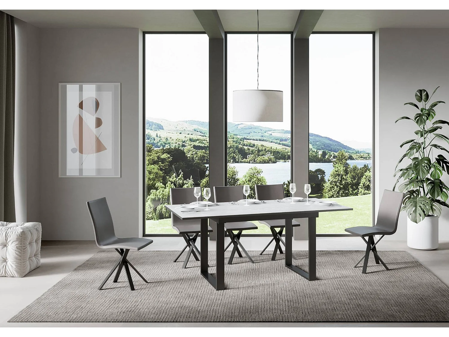 Uitschuifbare tafel 90x120/180 cm Bandos eiken wit frame antraciet