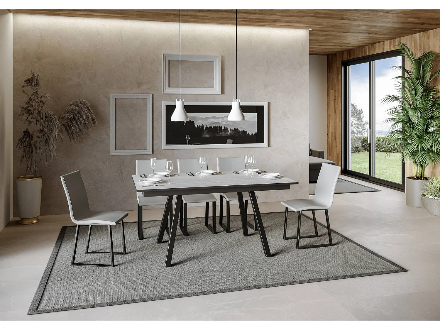 Table extensible 90x160/220 cm Mirhi Frêne Blanc cadre Anthracite