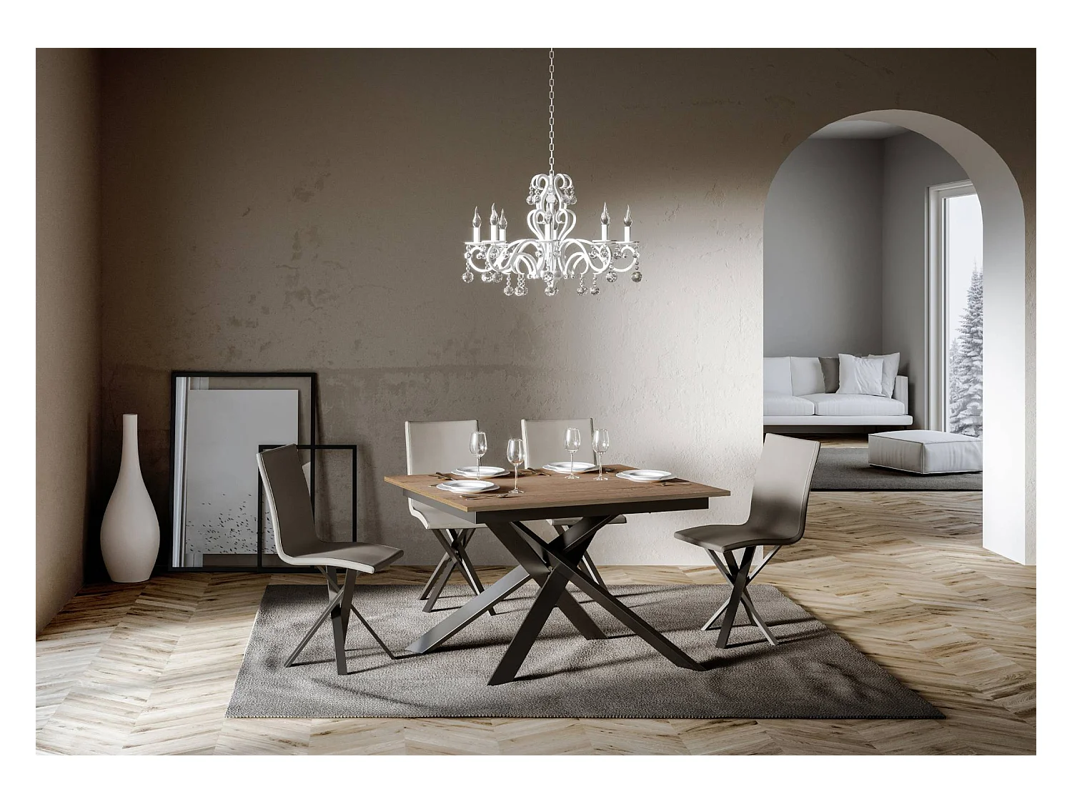 Mesa extensible 90x120/180 cm Ganty Roble Nature - canto del mismo color que la estructura Antracita