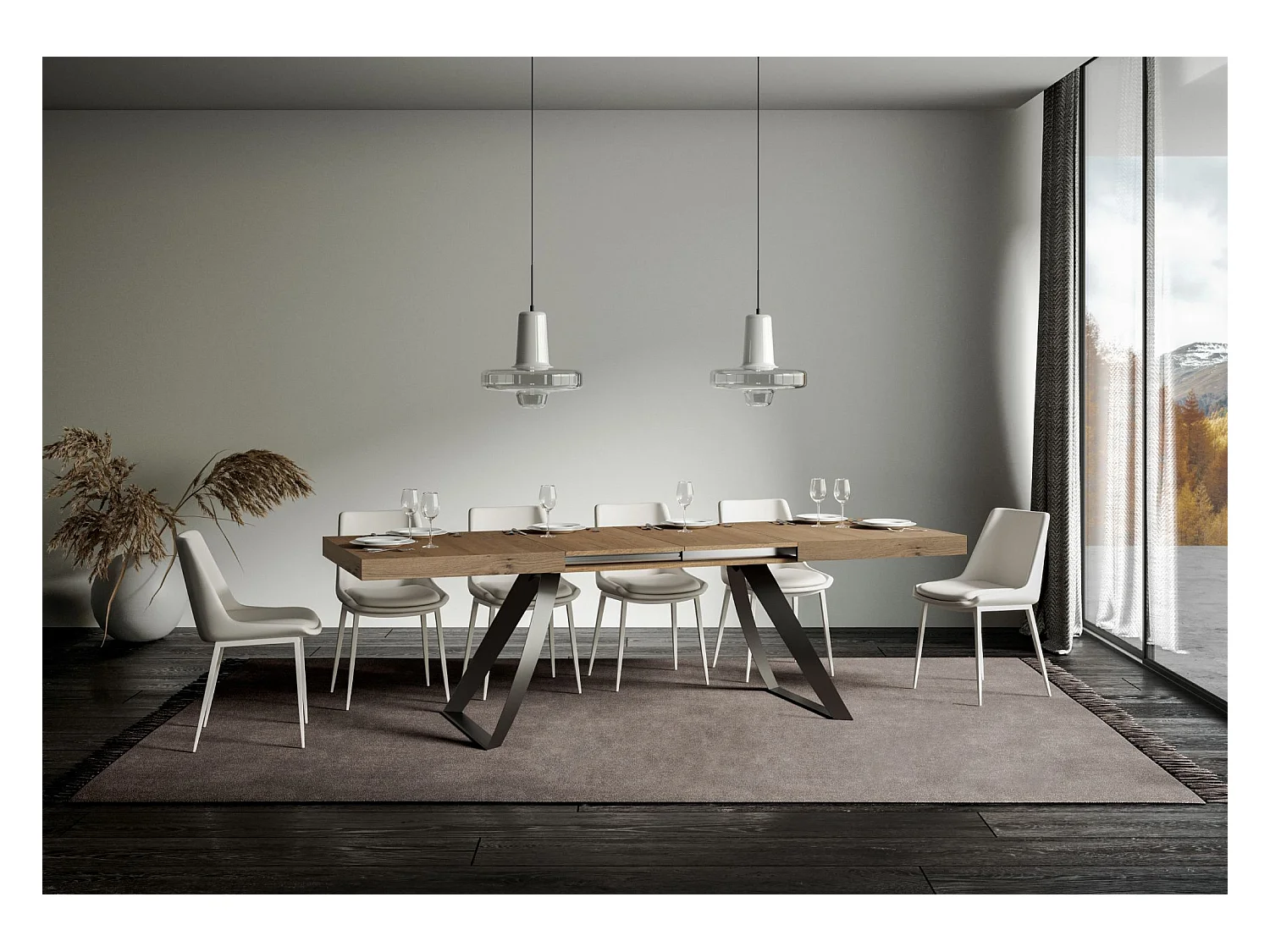 Mesa de jantar extensível 90x160/264 cm Proxy Carvalho Natural quadro Antracite
