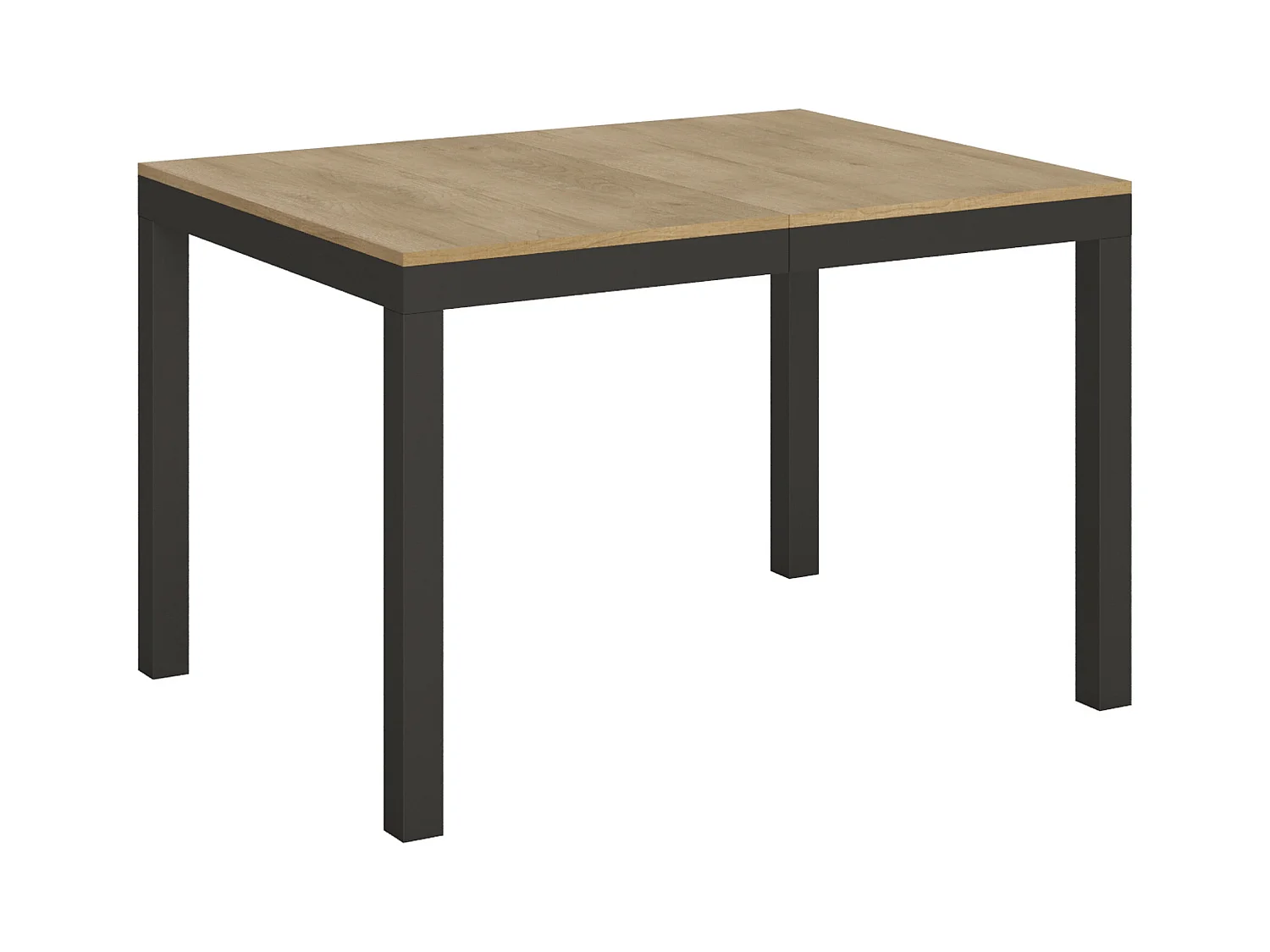 Rechthoekige uitschuifbare tafel in licht hout en antraciet metaal 120 tot 224 cm Evy