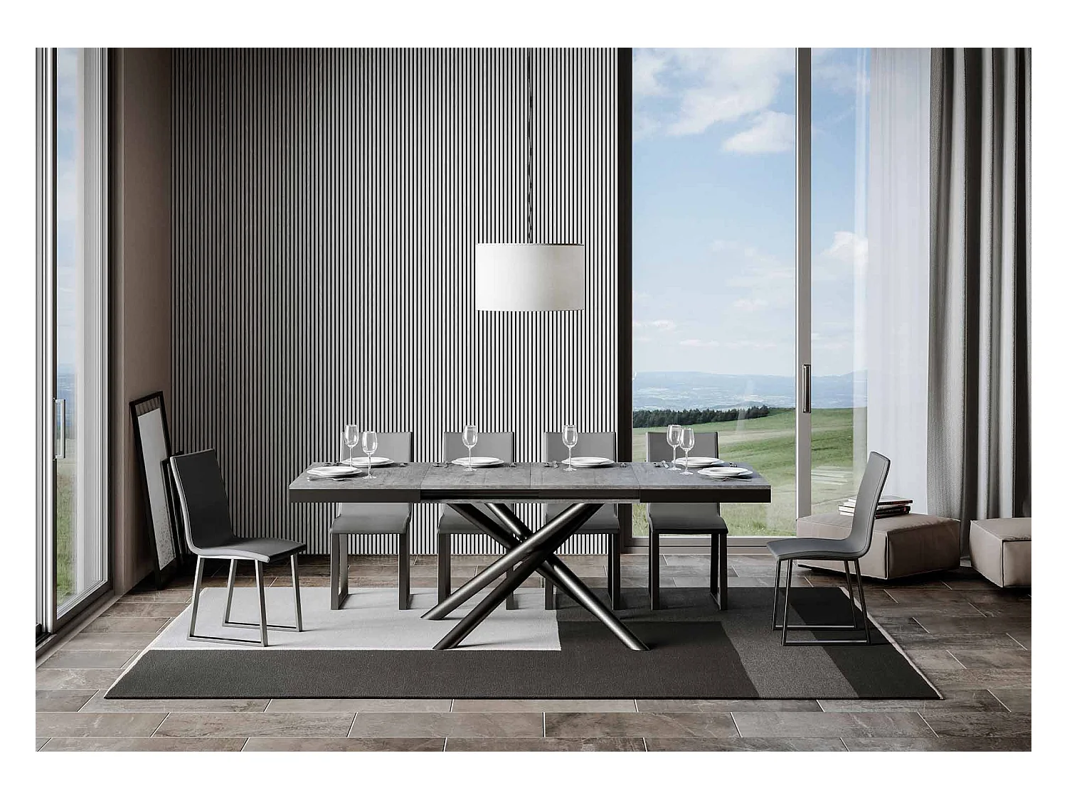 Table extensible 90x120/380 cm Famas Evolution Gris Béton cadre Anthracite