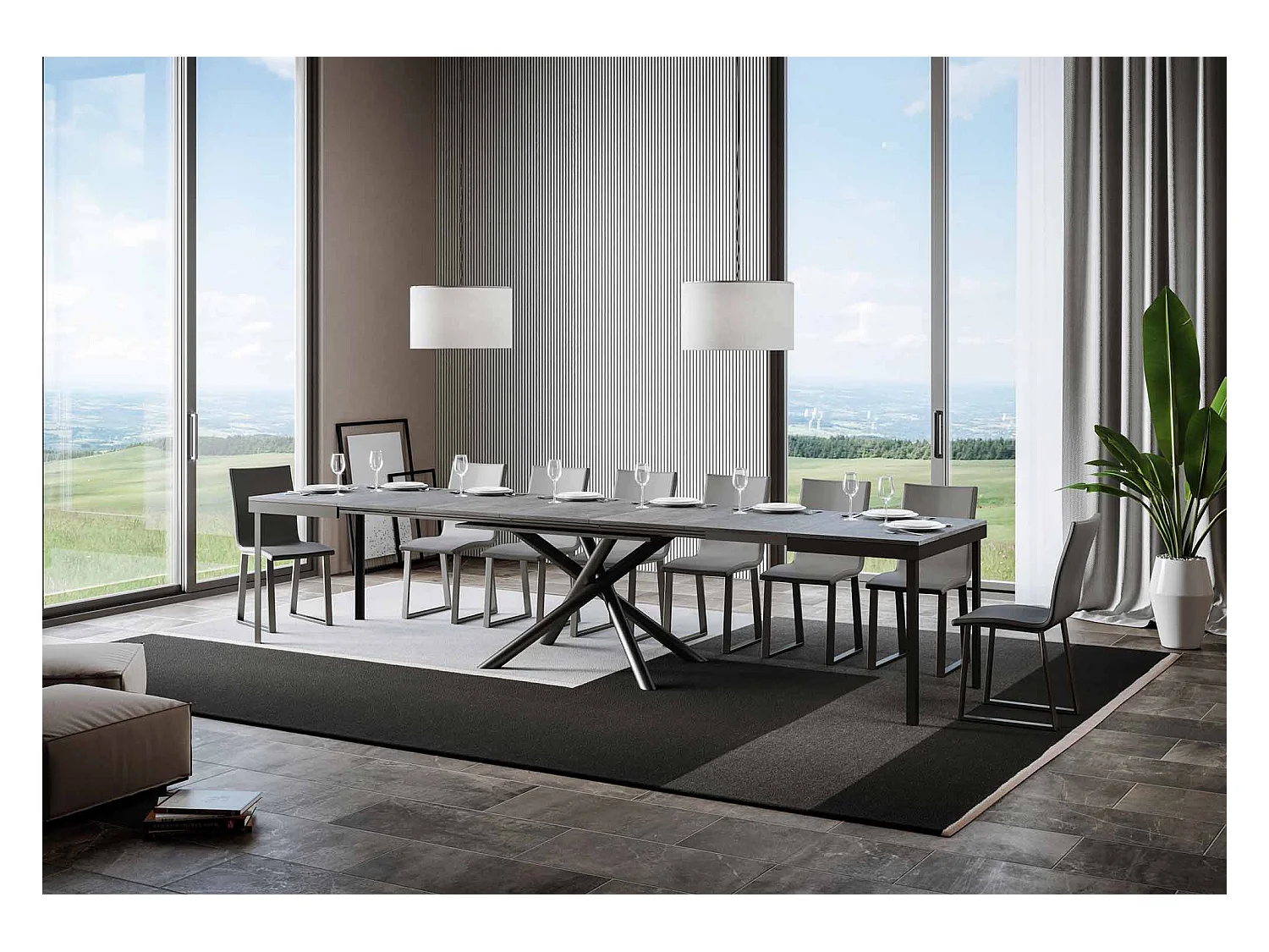 Table extensible 90x120/380 cm Famas Evolution Gris Béton cadre Anthracite