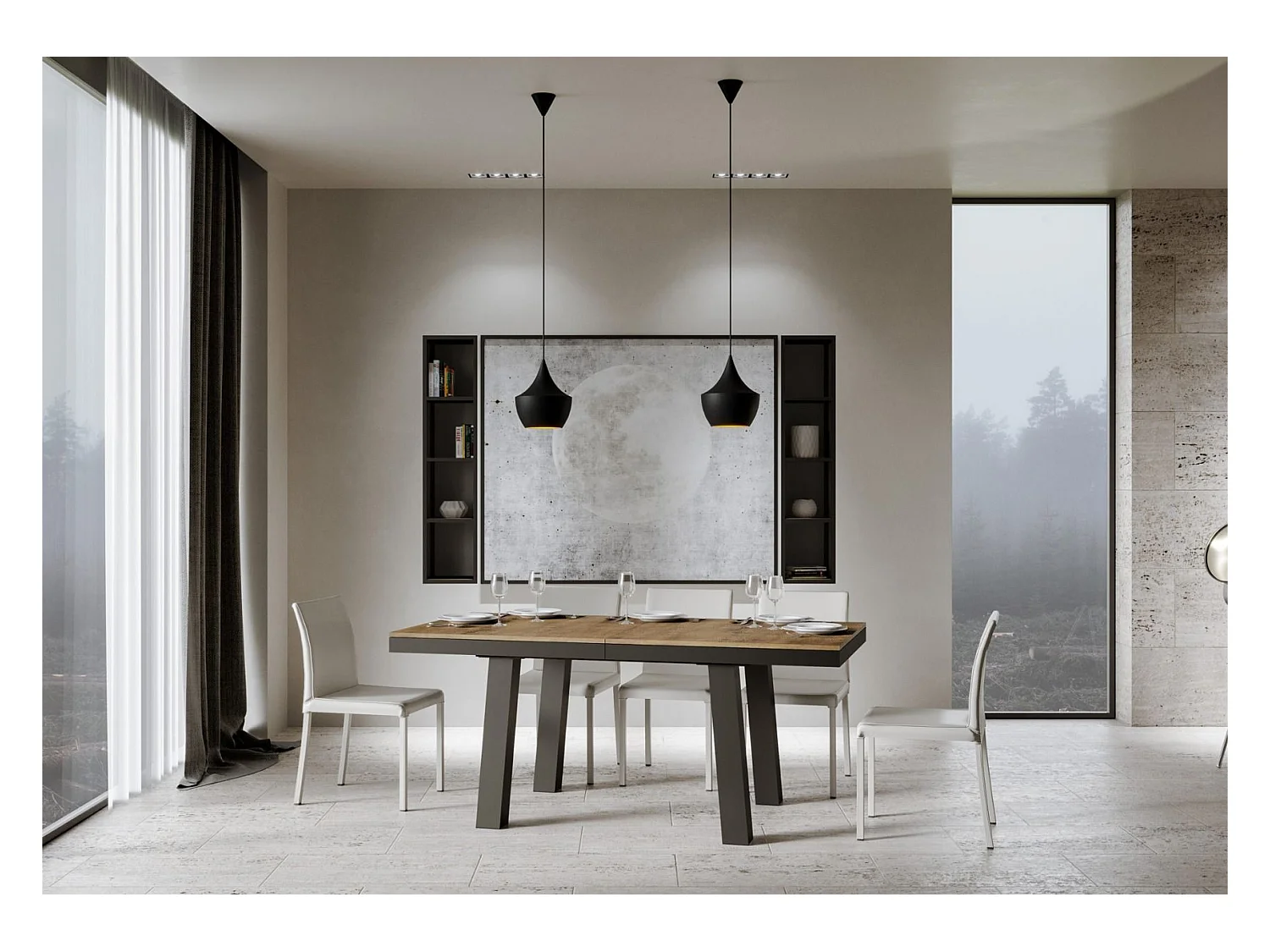 Mesa de jantar extensível 90x160/264 cm Bridge Evolution Nogueira quadro Antracite