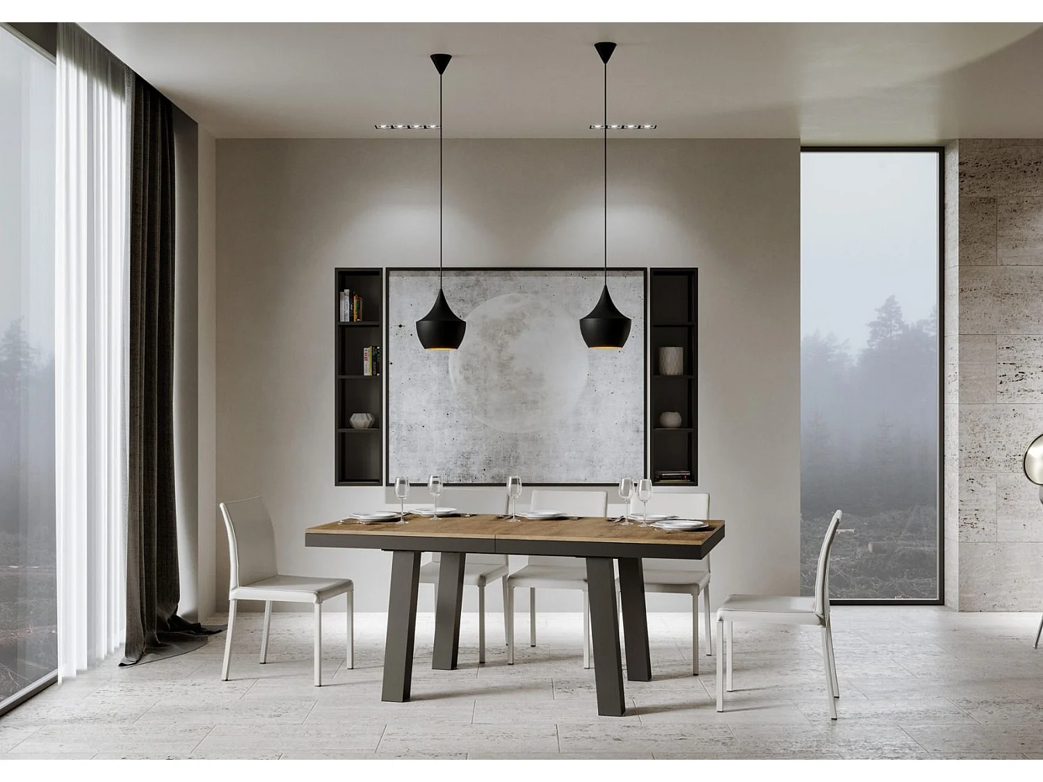 Ausziehtisch 90x160/264 cm Bridge Evolution Nussbaum mit Eisenrahmen aus Anthrazit