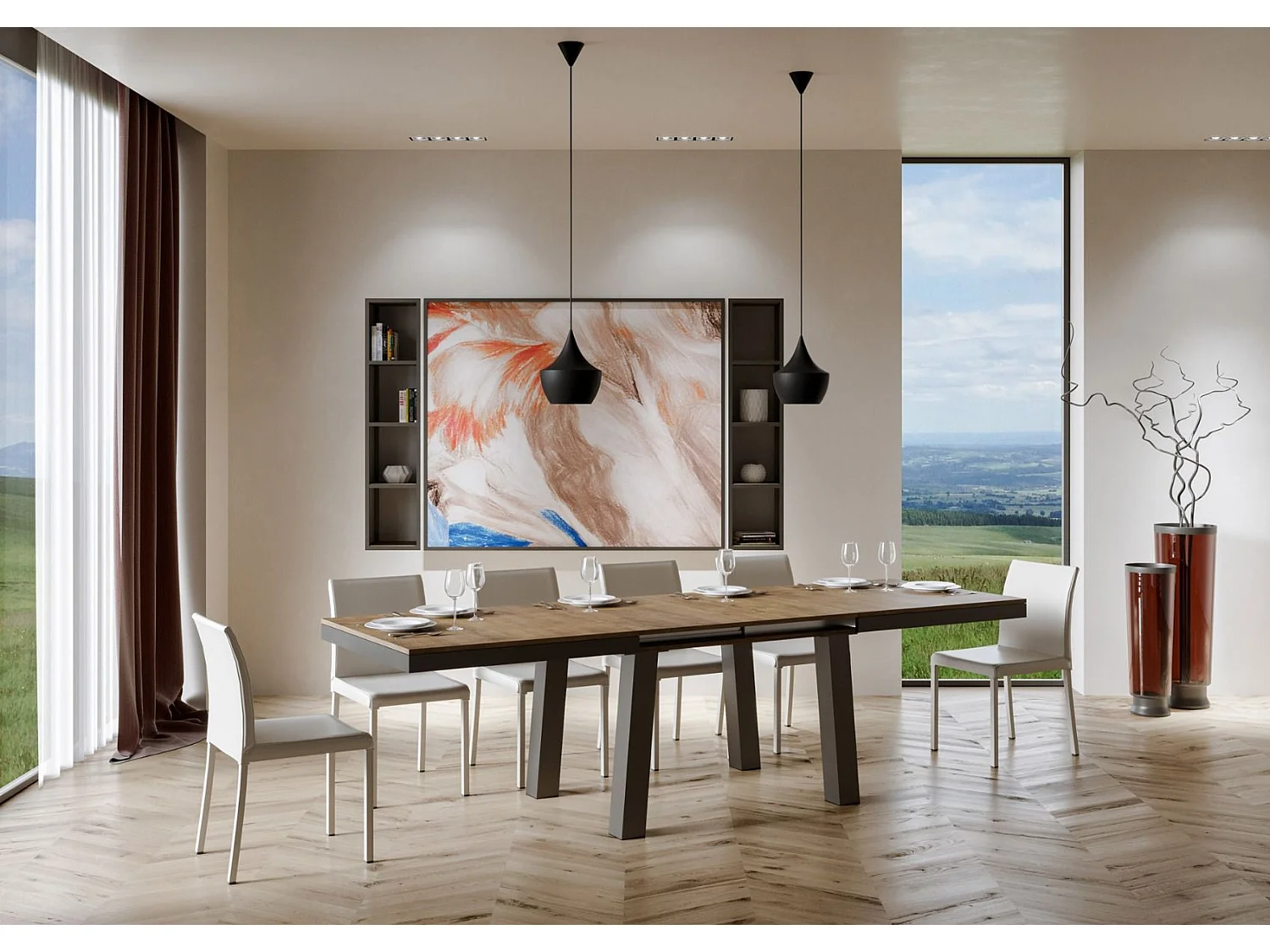 Ausziehtisch 90x160/264 cm Bridge Evolution Nussbaum mit Eisenrahmen aus Anthrazit