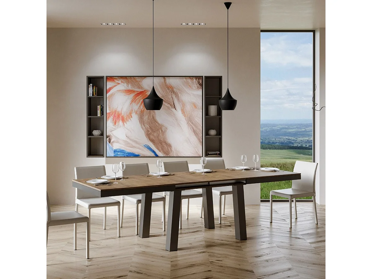 Ausziehtisch 90x160/264 cm Bridge Evolution Nussbaum mit Eisenrahmen aus Anthrazit