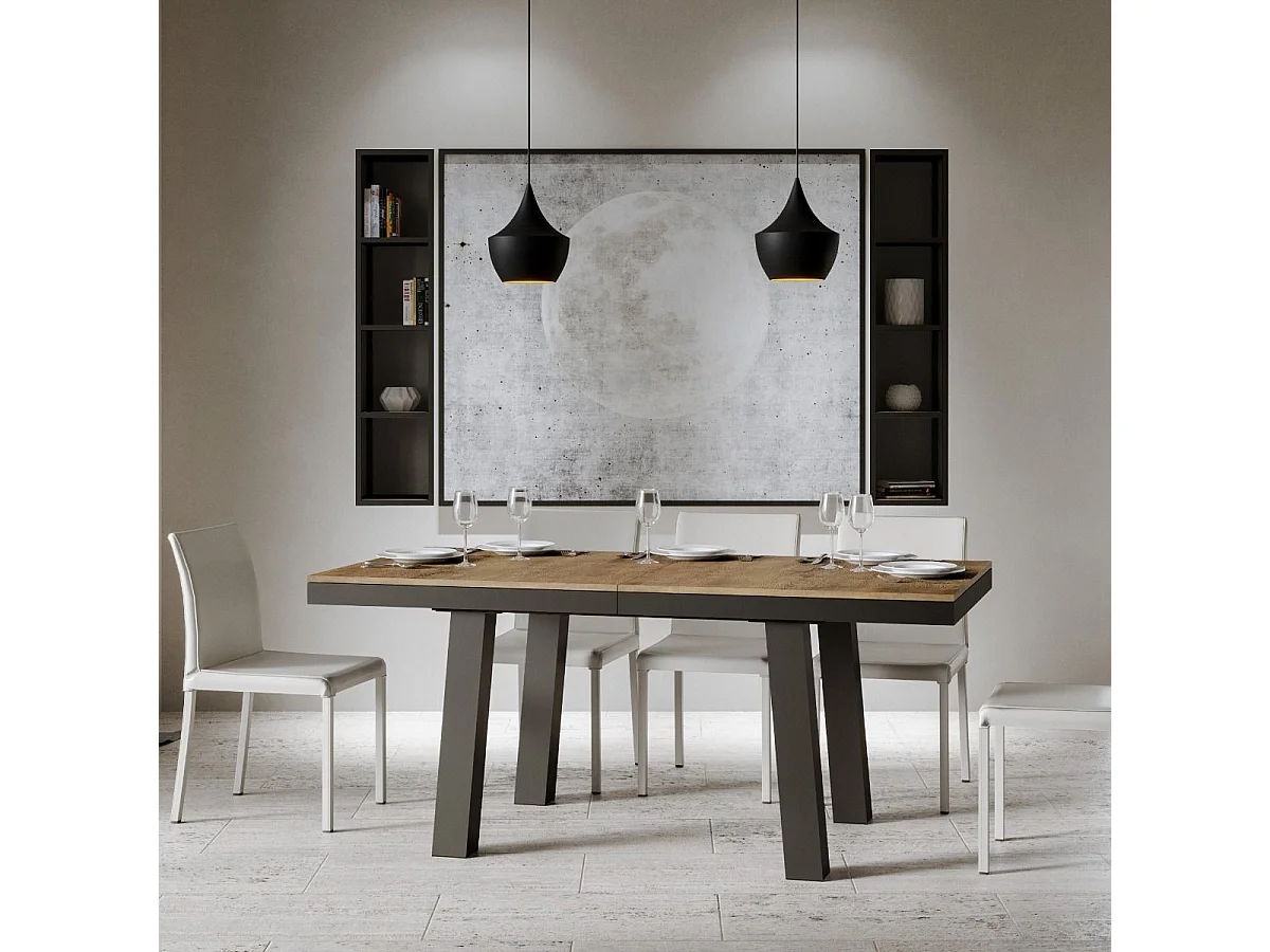 Ausziehtisch 90x160/264 cm Bridge Evolution Nussbaum mit Eisenrahmen aus Anthrazit