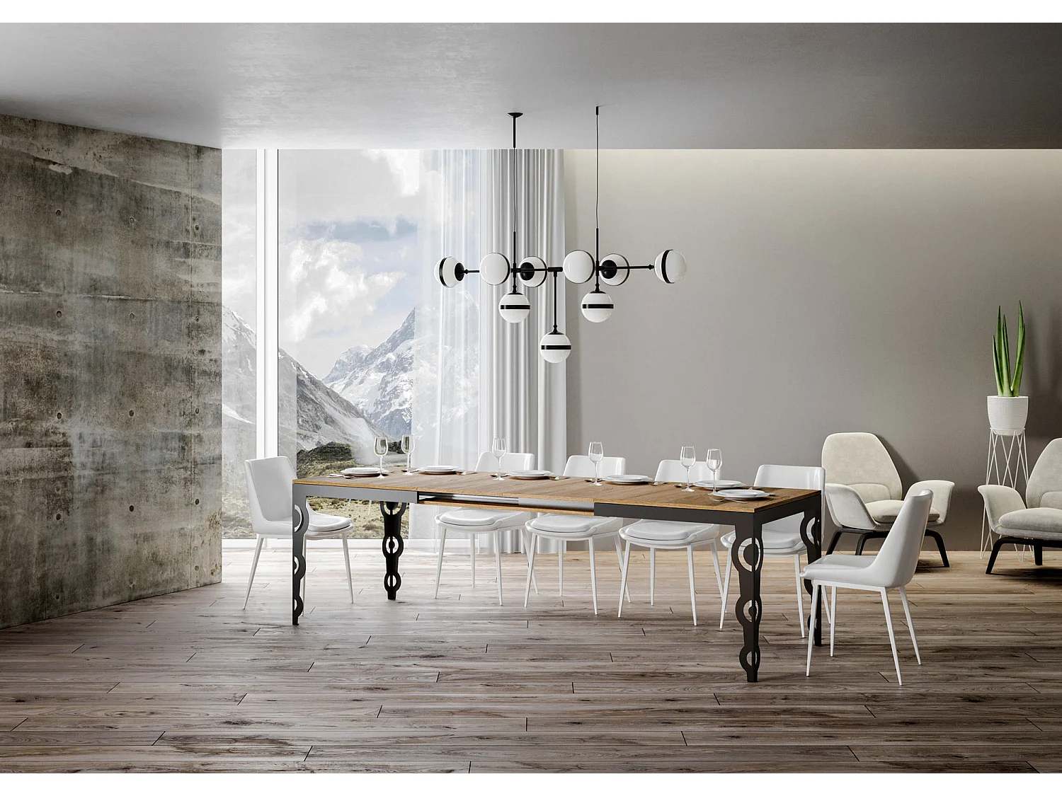 Table extensible 90x160/264 cm Karamay Evolution Chêne Nature cadre Anthracite