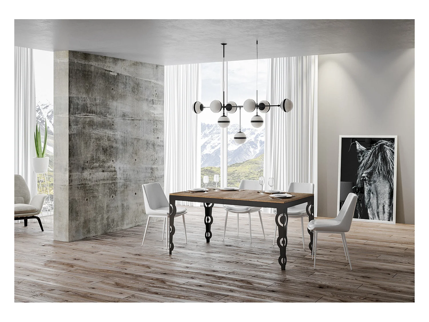 Table extensible 90x160/264 cm Karamay Evolution Chêne Nature cadre Anthracite