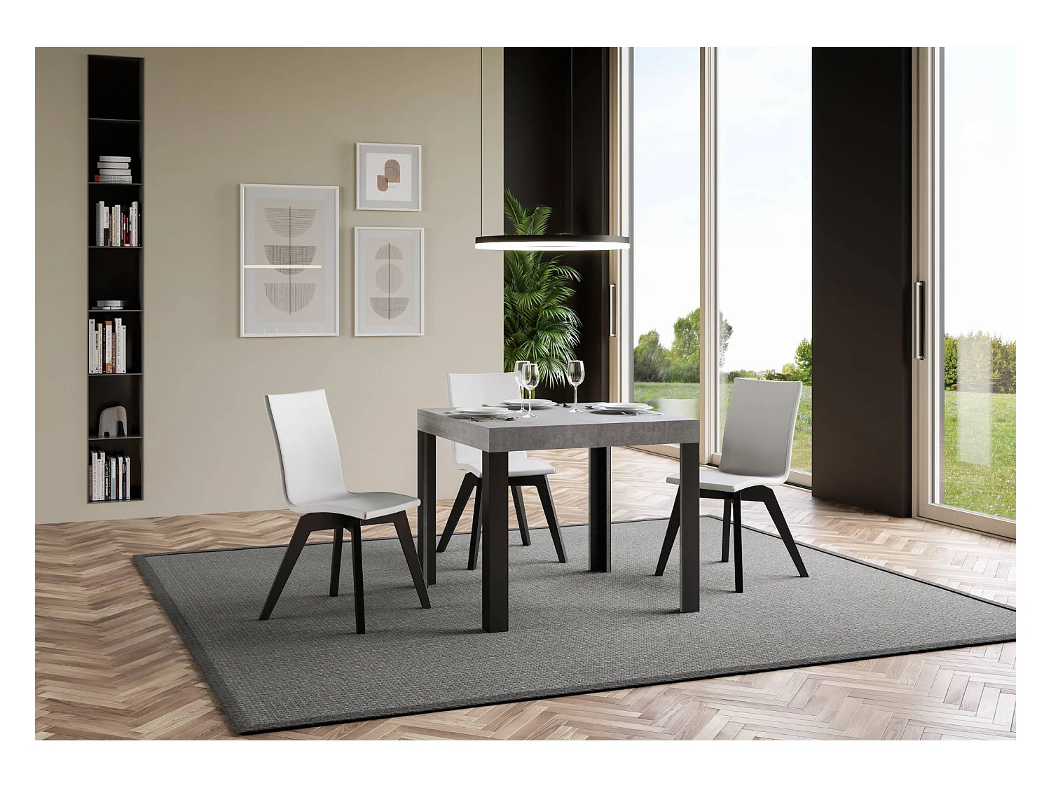 Uitschuifbare tafel 90x90/246 cm Linea cement frame antraciet