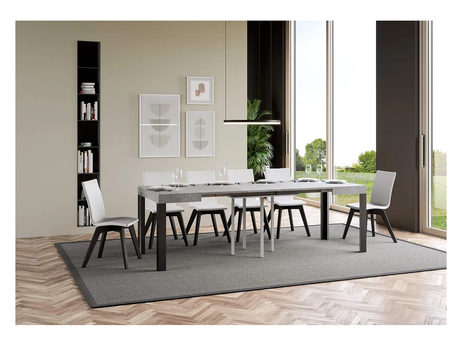 Uitschuifbare tafel 90x90/246 cm Linea cement frame antraciet