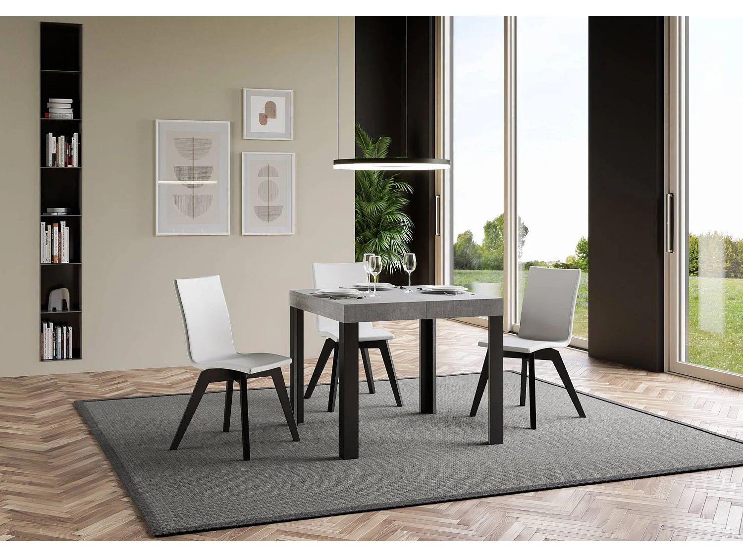 Table extensible 90x90/246 cm Linea Gris Béton cadre Anthracite