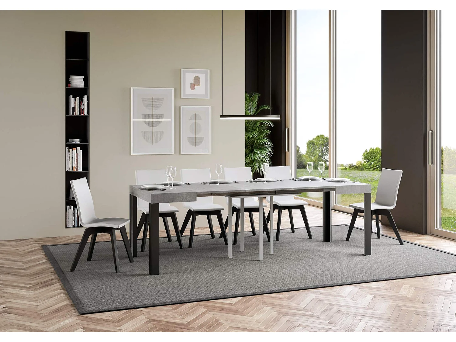 Table extensible 90x90/246 cm Linea Gris Béton cadre Anthracite