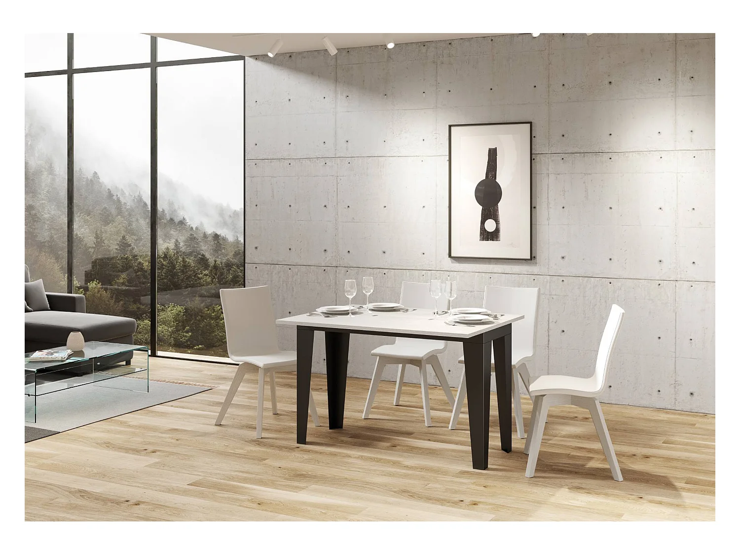 Table extensible portefeuille 120/200x45/90 cm Flame Double Frêne Blanc cadre Anthracite