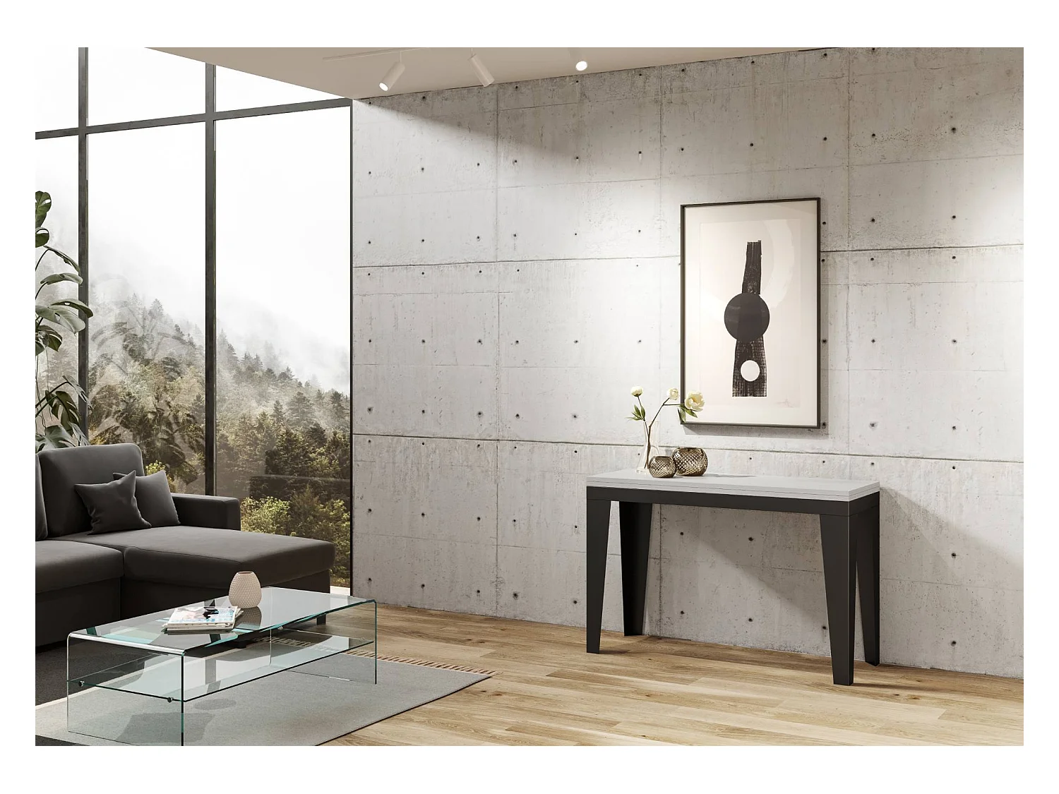 Table extensible portefeuille 120/200x45/90 cm Flame Double Frêne Blanc cadre Anthracite