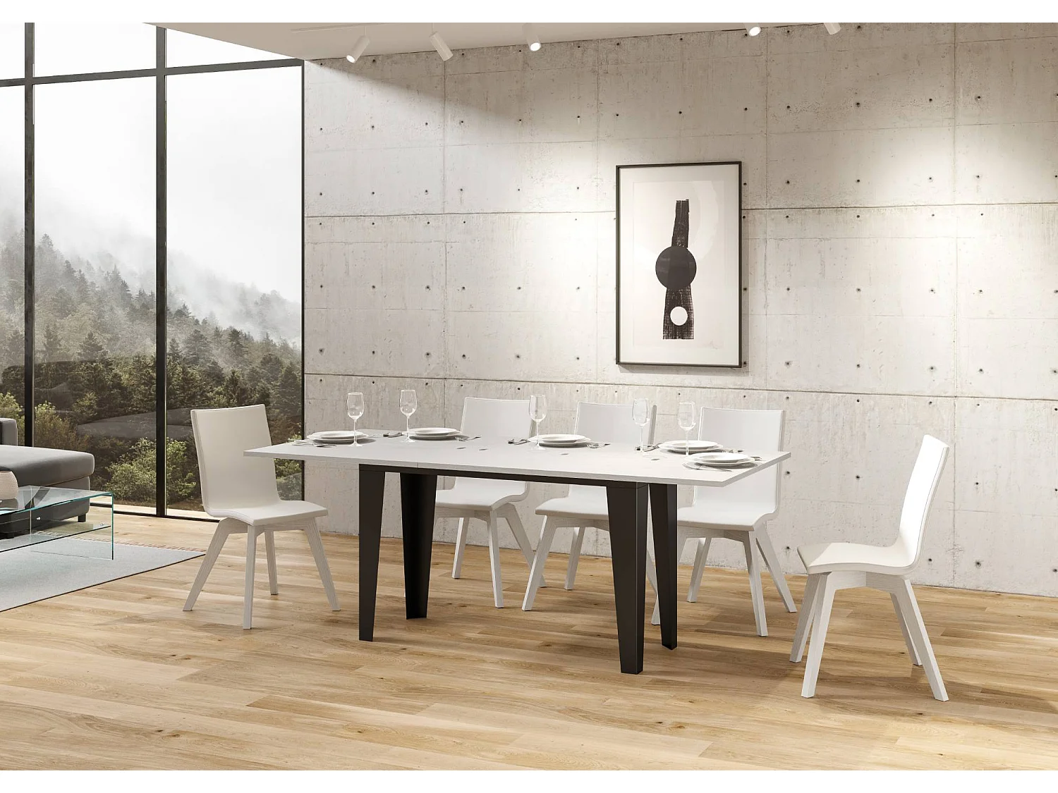 Table extensible portefeuille 120/200x45/90 cm Flame Double Frêne Blanc cadre Anthracite
