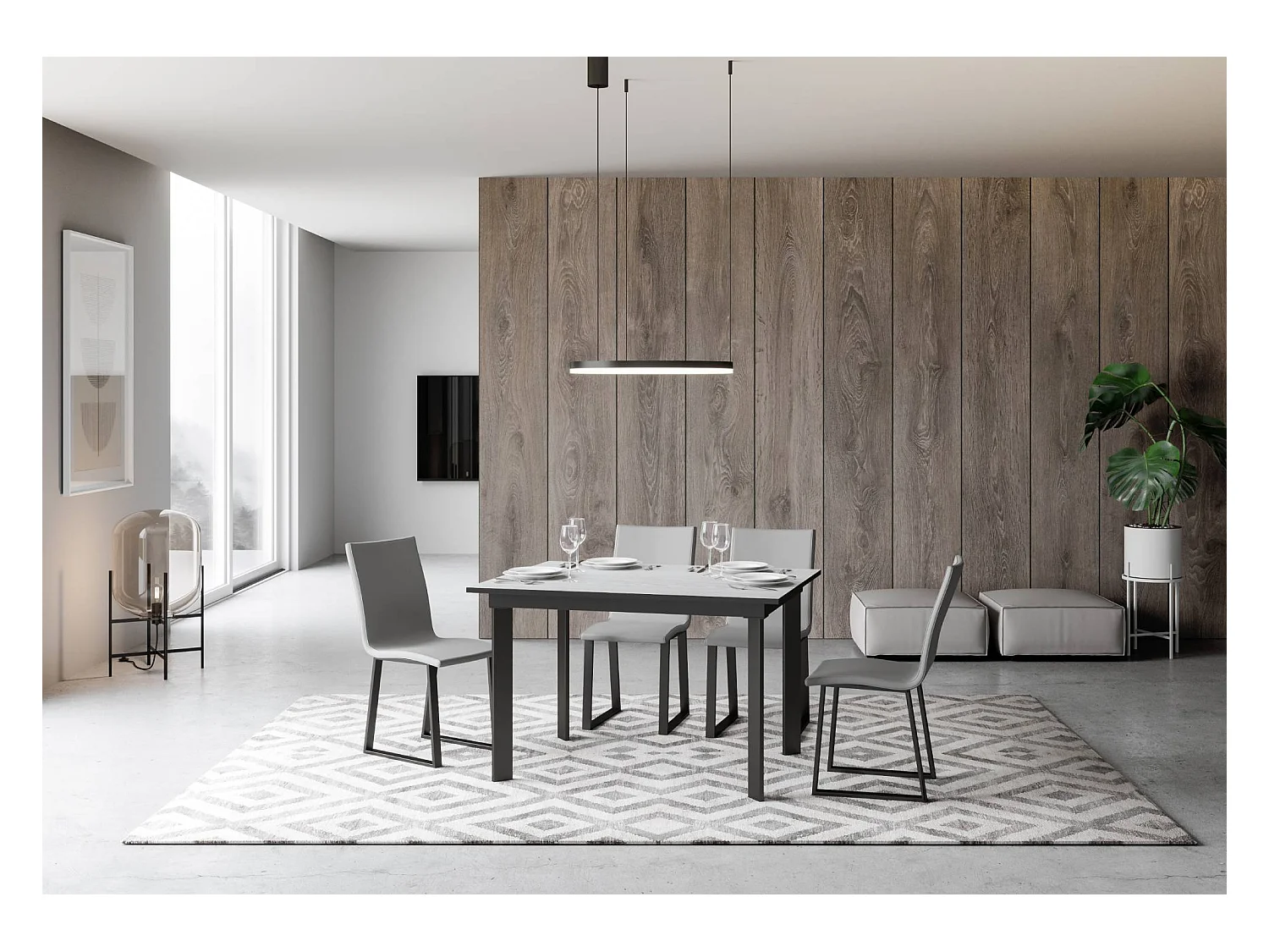 Mesa de jantar extensível 90x120/180 cm Cumar Cinza Branca quadro Antracite