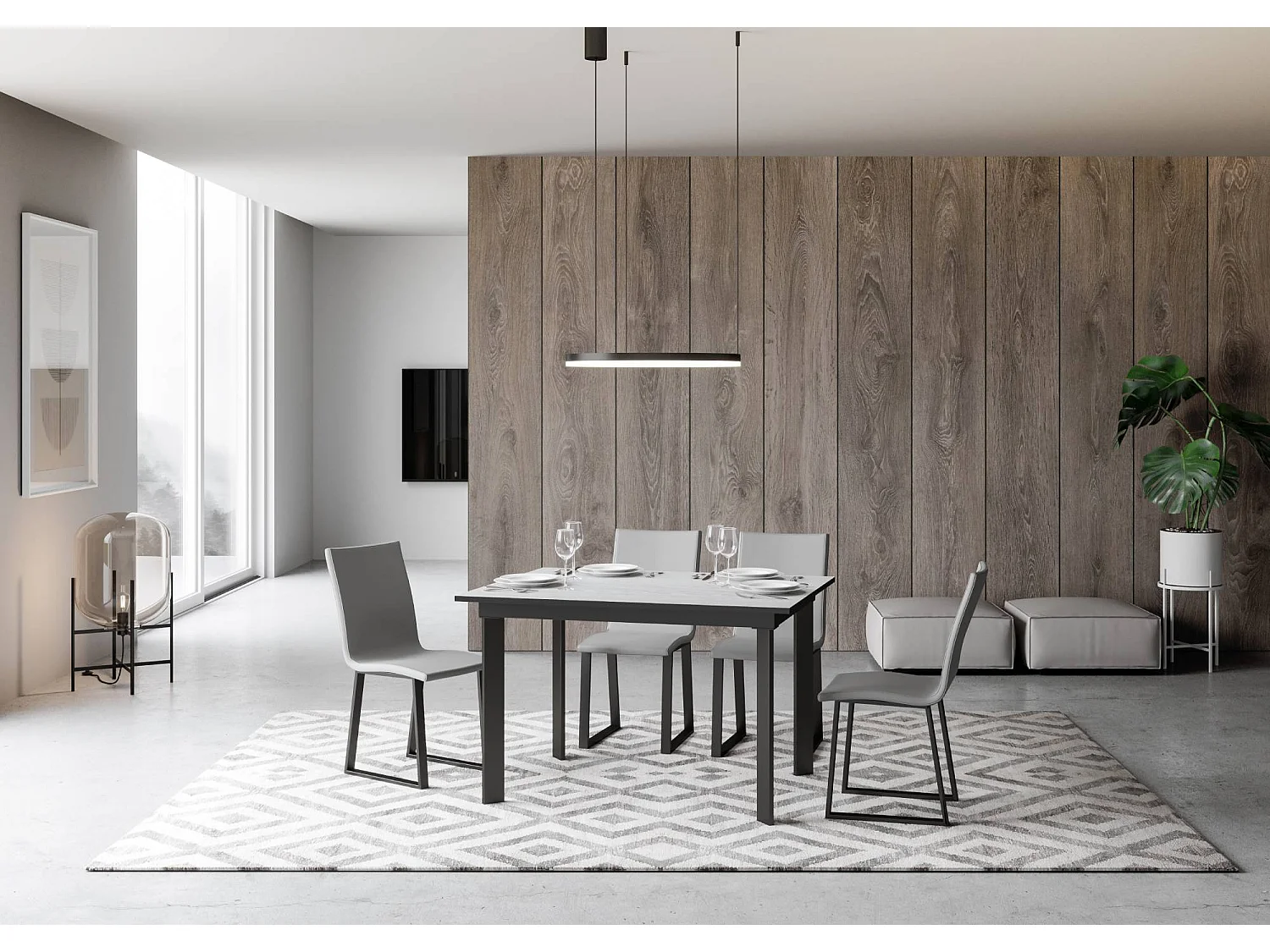 Table extensible 90x120/180 cm Cumar Frêne Blanc cadre Anthracite