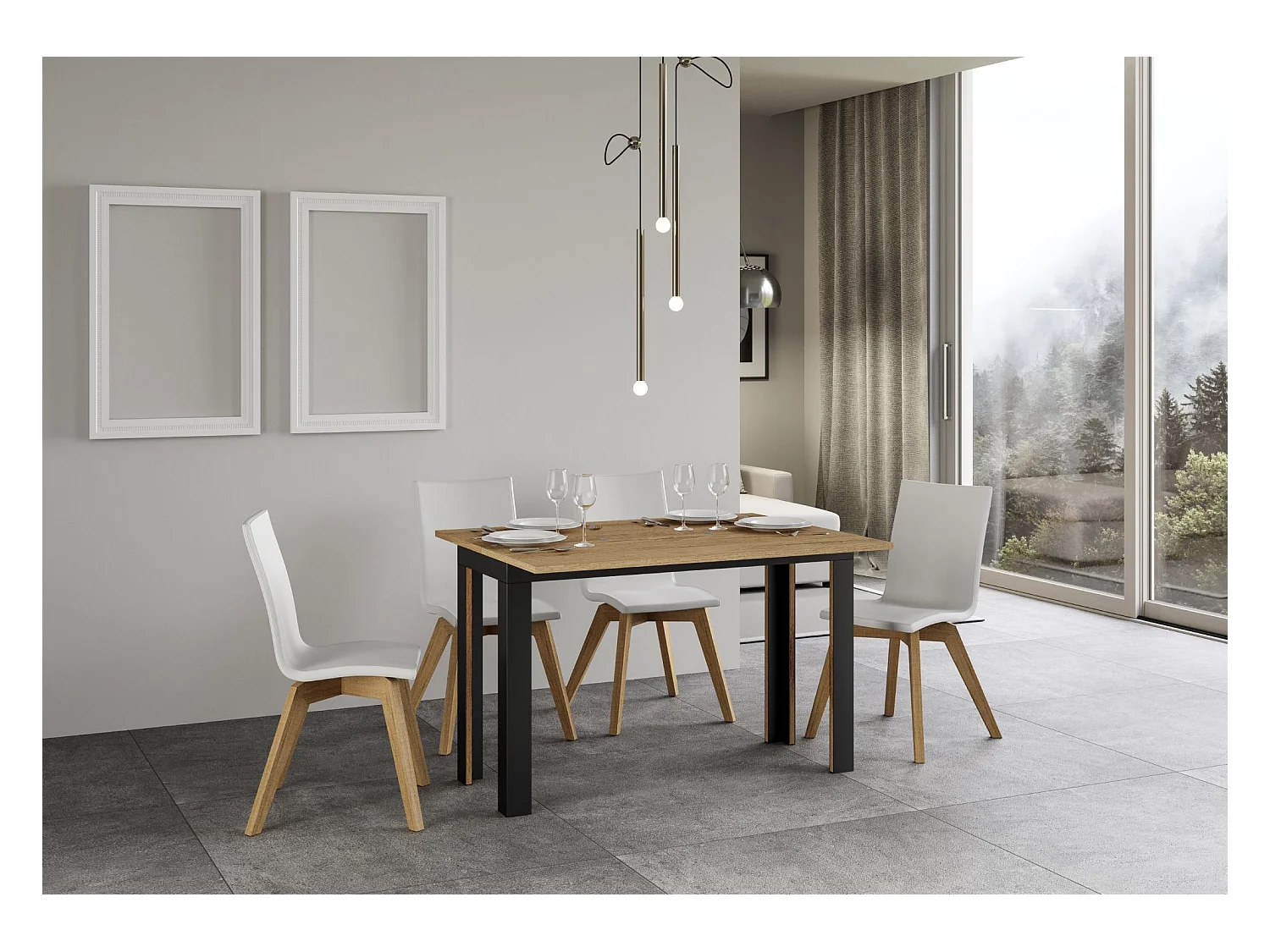 Table extensible portefeuille 120x45/90 cm Linea Double Chêne Nature cadre Anthracite