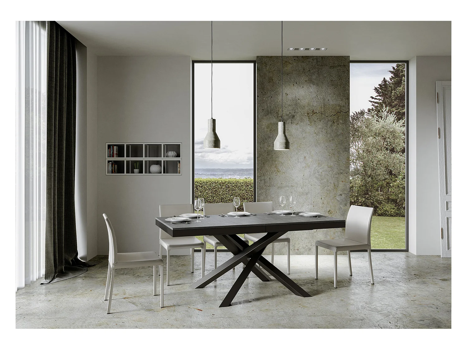 Ausziehbarer Tisch 90x160/420 cm Volantis Evolution Cement Anthrazit Gestell